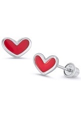 very nice red heart silver screw back baby earrings